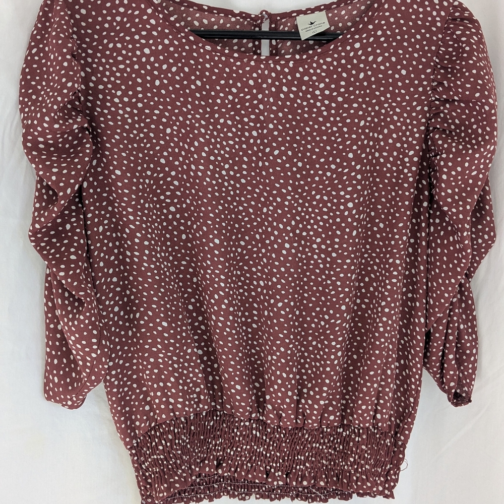 Paper Crane Maroon and White Polka Dot Blouse